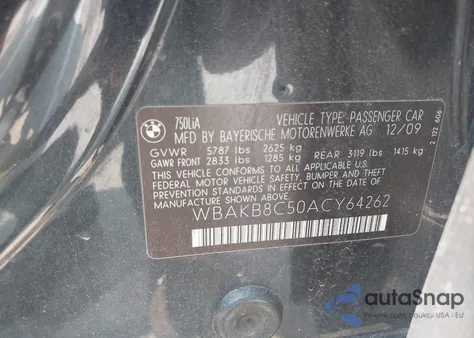 2010 BMW 750Li from USA, damaged, VIN WBAKB8C50ACY64262